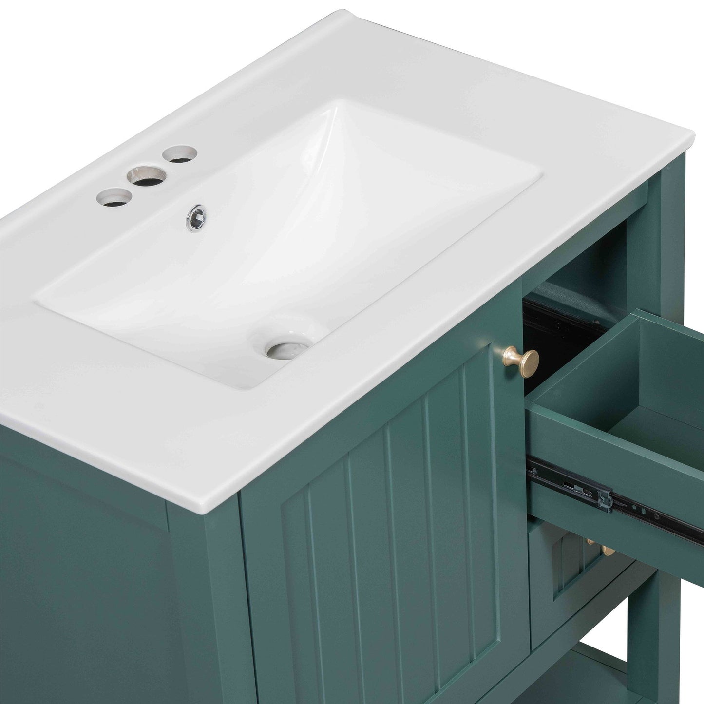Transitional Style Bathroom Vanity Cabinet Combo With Ceramic Sink - Green