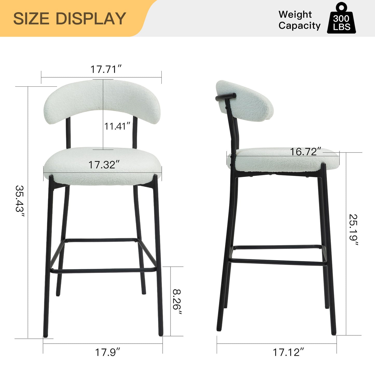Counter Height Bar Stools Teddy Fabric Cover Kitchen Island Counter Bar Stool With Black Powder Coating Base And Footrest - Snow