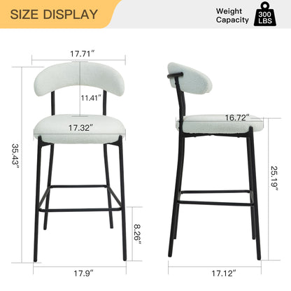 Counter Height Bar Stools Teddy Fabric Cover Kitchen Island Counter Bar Stool With Black Powder Coating Base And Footrest - Snow