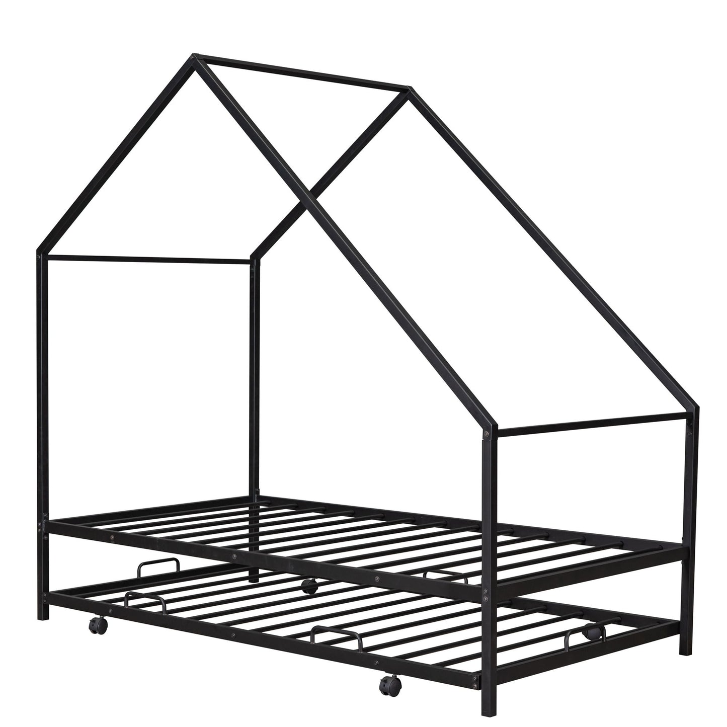 Twin Size House Bed With Trundle - Black