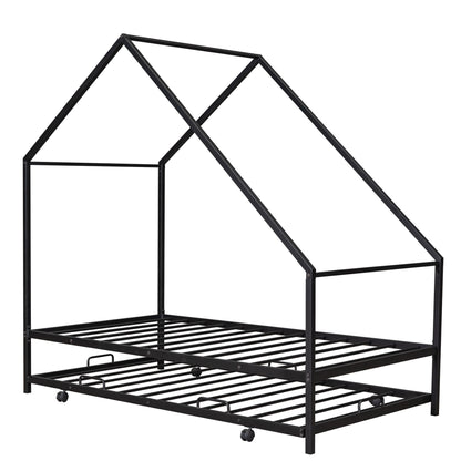 Twin Size House Bed With Trundle - Black