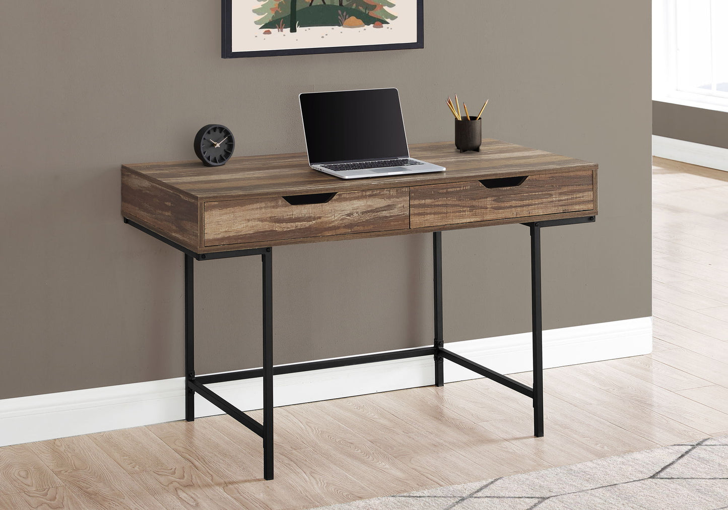 Computer Desk For Home Office, Laptop, Storage Drawers, Contemporary Versatile Placement - Brown