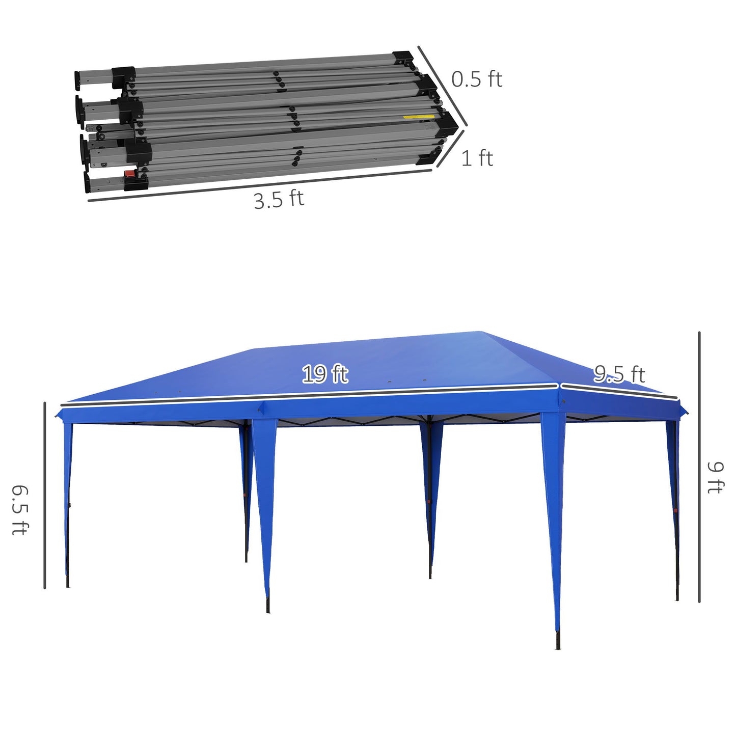 Outsunny - 10' x 19.2' Pop Up Canopy Tent, Heavy Duty Tent For Parties, Outdoor Instant Gazebo Sun Shade Shelter With Carry Bag For Catering, Events, Wedding, Backyard Bbq - Blue