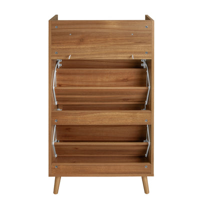 Allen - Rattan 2 Door 1 Drawer Cabinet Shoe Rack For Entrance, Double Layer - Walnut