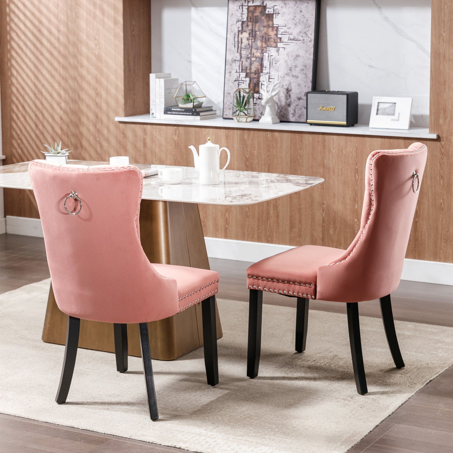 Nikki - Modern, High-End Tufted Solid Wood Contemporary Velvet Upholstered Dining Chair With Wood Legs Nailhead Trim (Set of 2) - Pink
