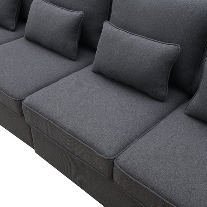 4 Seater Modern Linen Sofa With Armrest Pockets And 4 Pillows, Minimalist Style Couch - Dark Gray