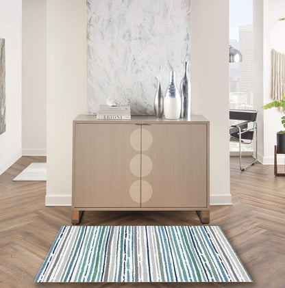 Sphinx - Indoor & Outdoor Washable Non - Slip Accent Rug, Elegant Design- Beige / Blue
