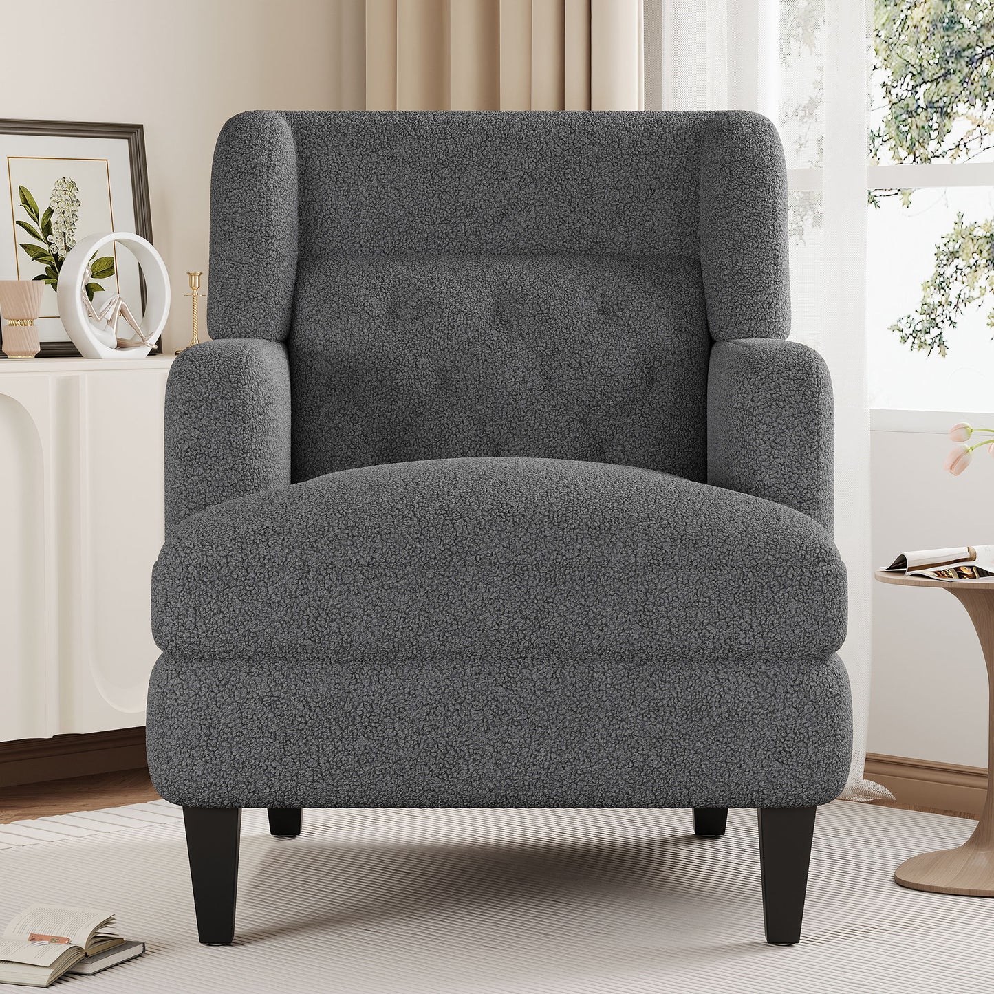 Upholstered Accent Chair Tufted Armchair For Living Room - Dark Gray