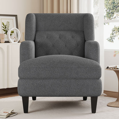 Upholstered Accent Chair Tufted Armchair For Living Room - Dark Gray