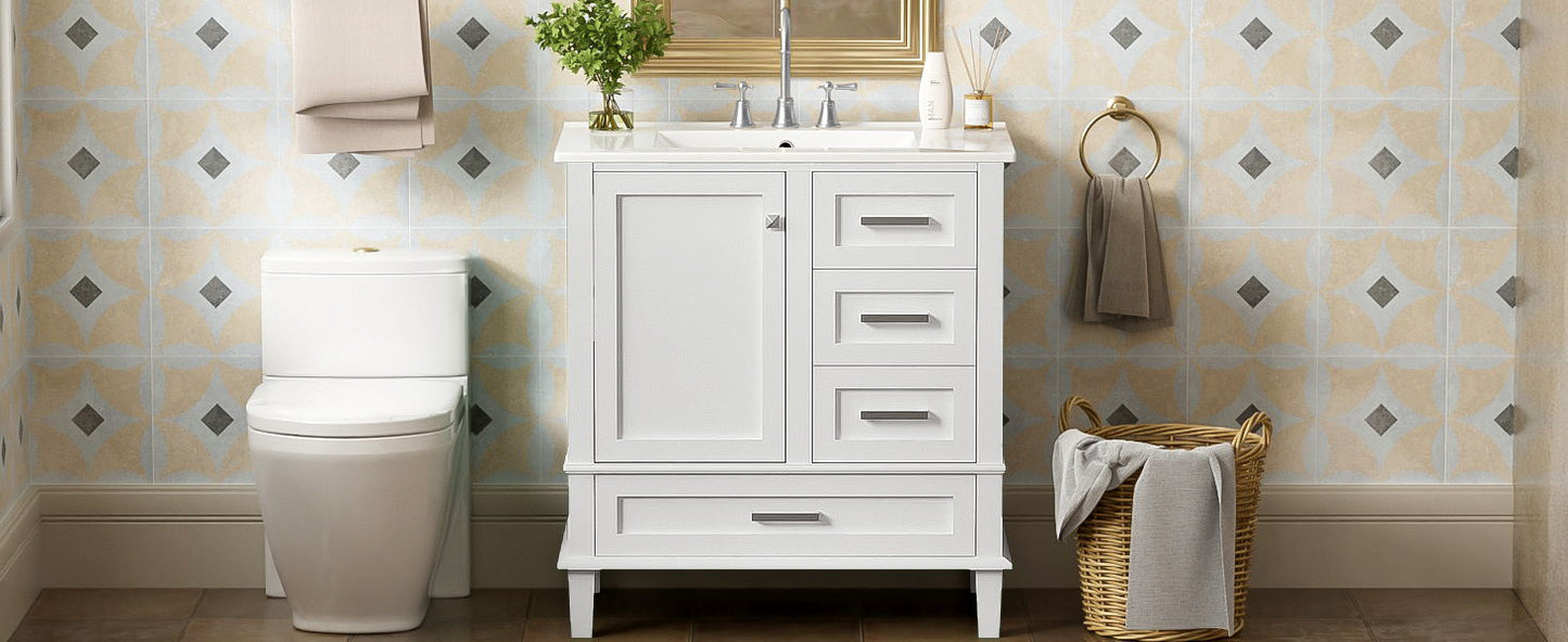 Bathroom Vanity, Modern Bathroom Cabinet With Sink Combo Set, Bathroom Storage Cabinet With A Soft Closing Door And 3 Drawers, Solid Wood Frame - White