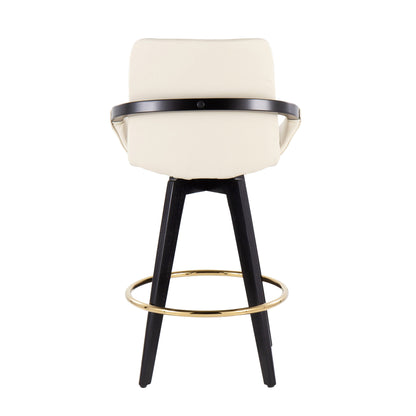 Cosmo - Contemporary Fixed Height Counter Stool With Swivel With Round Footrest (Set of 2) - Black / Cream