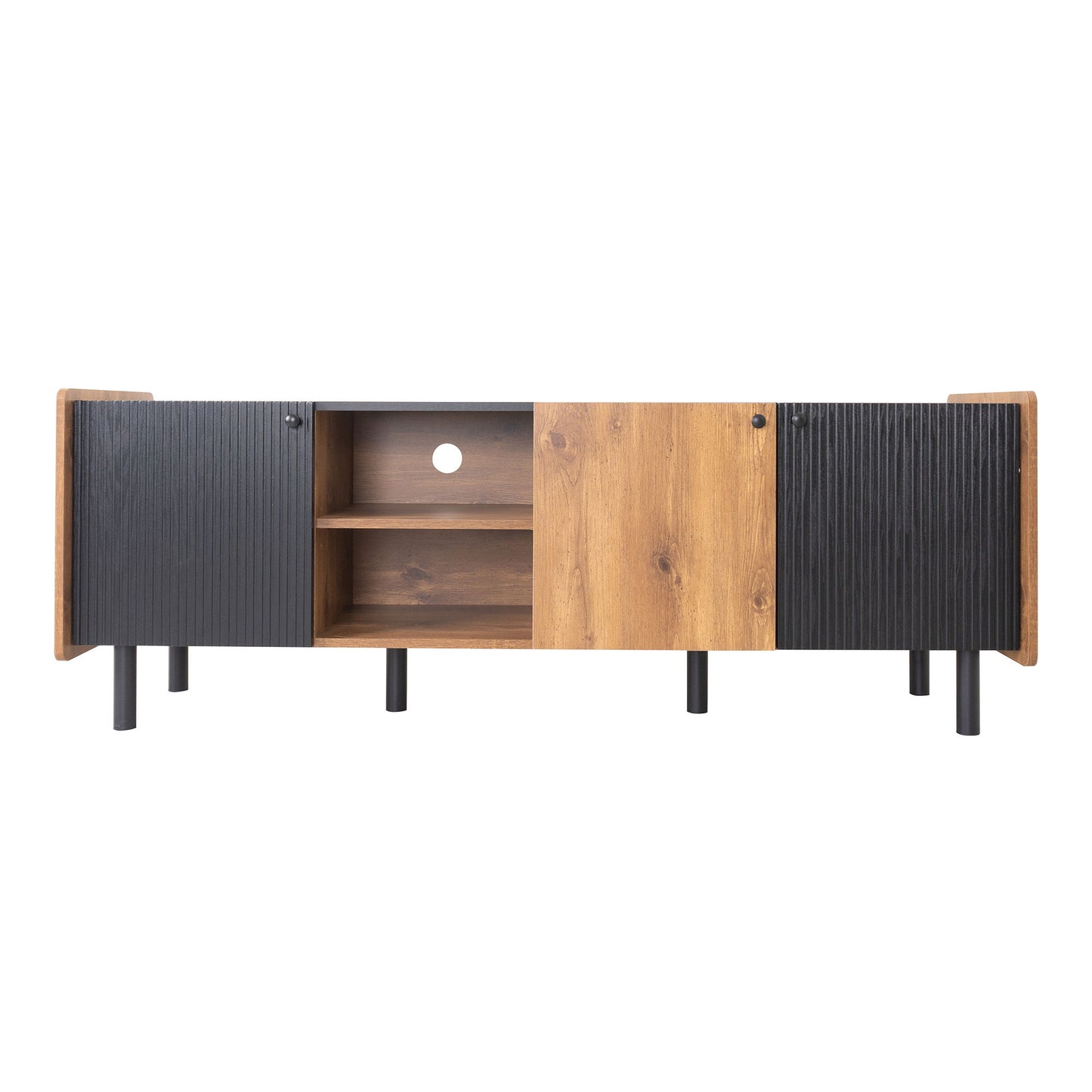 Mid Century TV Stand With 3 Cabinets, Media Console Table For Tvs Up To 70'', Entertainment Center With Storage For Living Room - Black / Brown