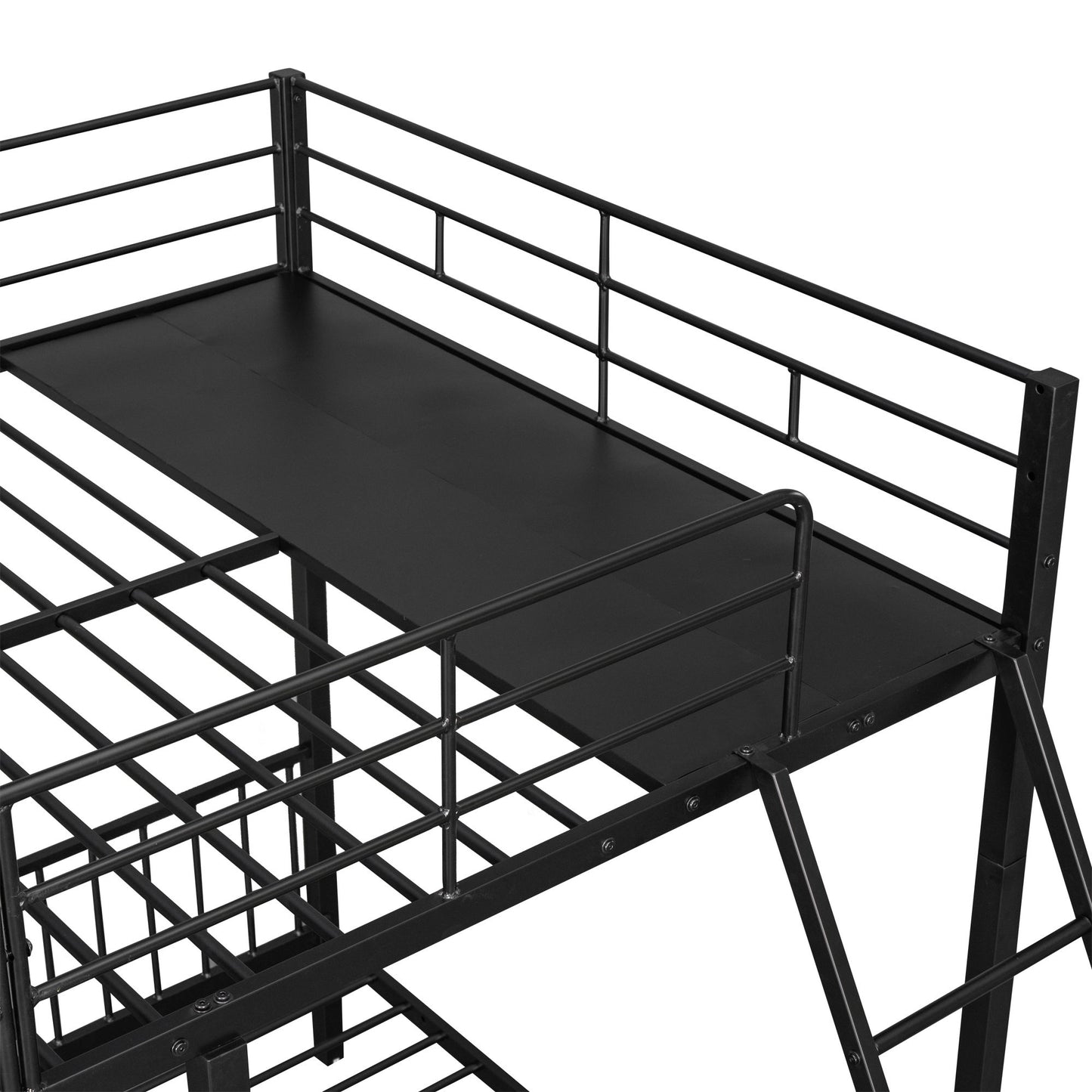 Full Over Twin & Twin Bunk Bed, Triple Bunk Bed With Drawers And Guardrails - Black