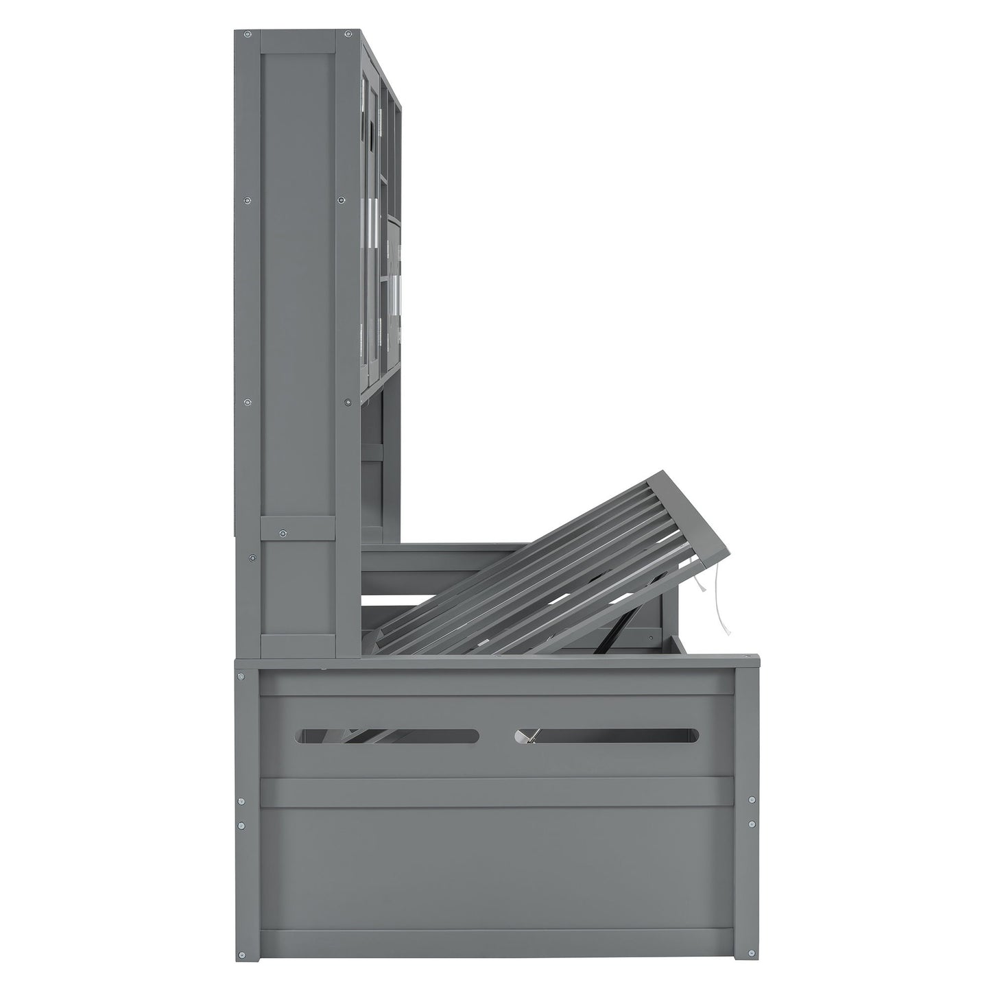 Twin Size Wooden Daybed With Hydraulic Bed And All In One Cabinet And Shelf - Gray