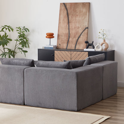 Corduroy Modular L Shaped Sectional Sofa, Luxury Floor Couch Set, 4 Piece Free Combination - Gray