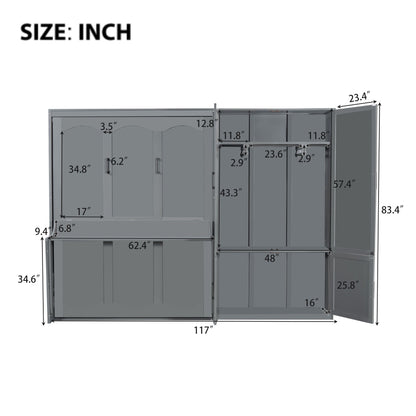 Queen Size Murphy Elegant Wall Bed With Closet - Gray