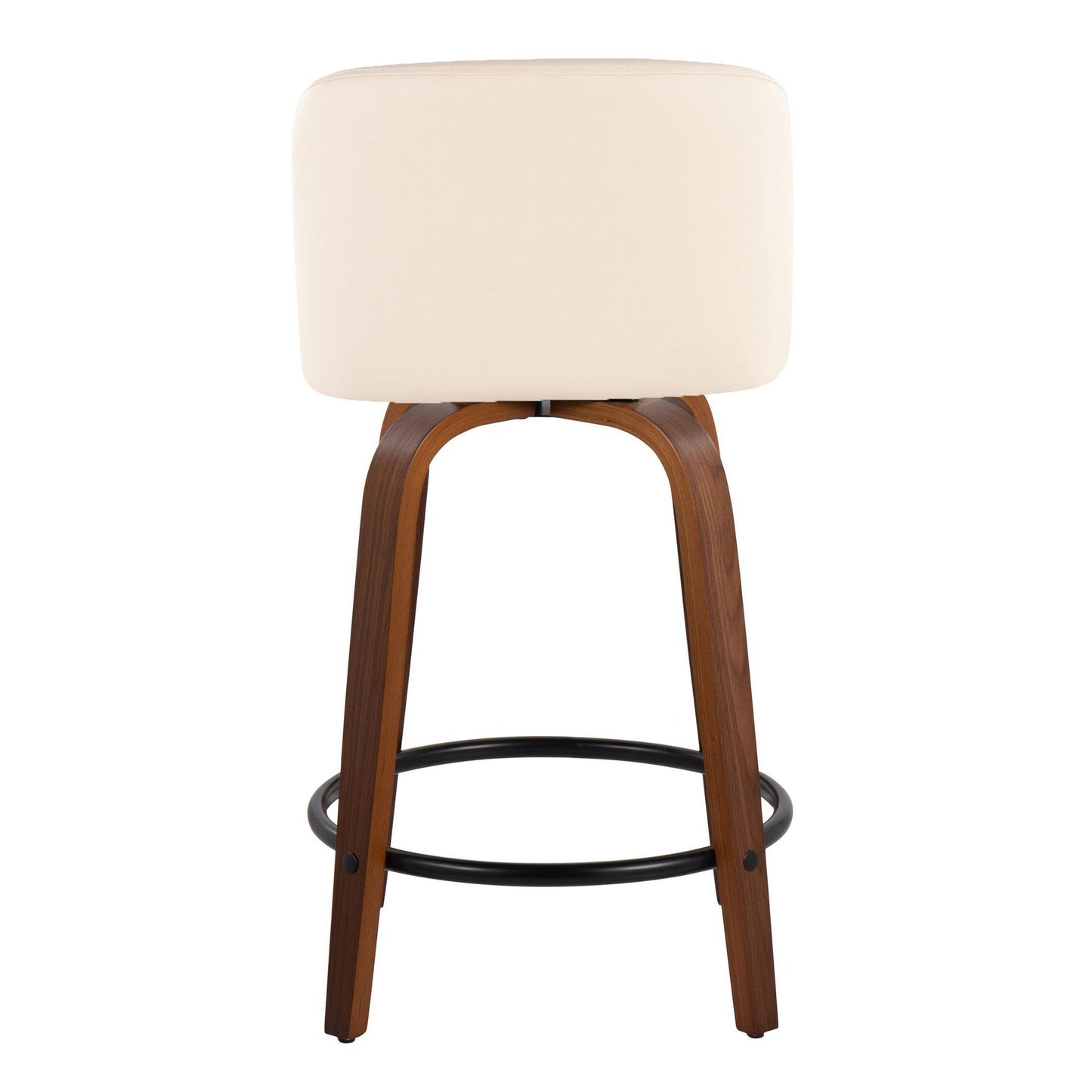 Toriano - Mid-Century Modern Fixed Height Counter Stool & Swivel And Round Footrest (Set of 2) - Walnut / Cream