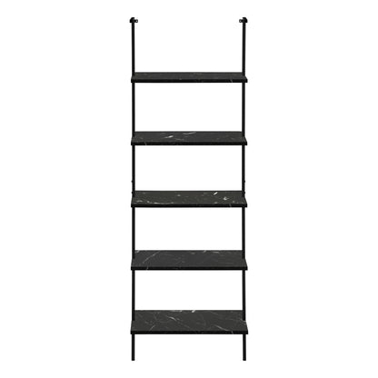 Bookshelf, Bookcase, Etagere, Ladder, 5 Tier, For Office, Marble Look Contemporary & Modern - Black