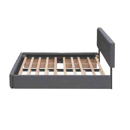 Queen Size Upholstered Platform Bed With 2 Drawers And 1 Twin Long Trundle - Dark Gray