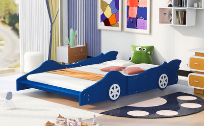 Full Size Race Car-Shaped Platform Bed & Wheels - Blue