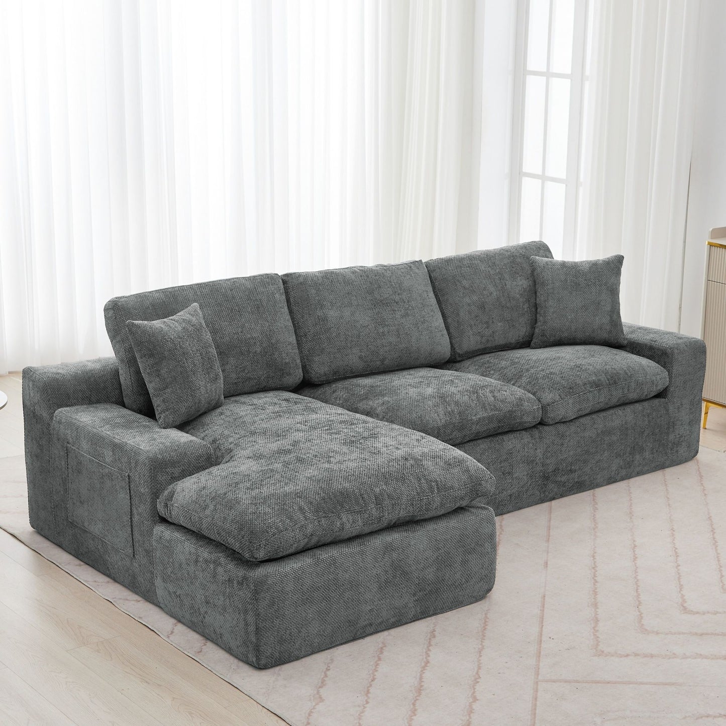 Cloud Sectional Sofa Upholstered Sofa Couch With Double-Layer Cushion And Side Pockets, Free Combined Sectional Sofa Full Compressed Sofa For Living Room - Gray
