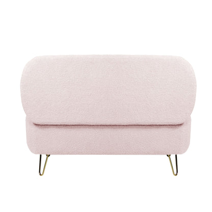 Storage Ottoman Bench For End Of Bed Gold Legs, Modern Gray Faux Fur Entryway Bench Upholstered Padded With Storage For Living Room Bedroom - Pink