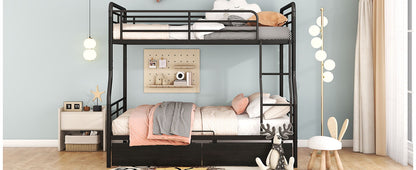 Full Long Over Queen Bunk Bed With 2 Drawers - Black