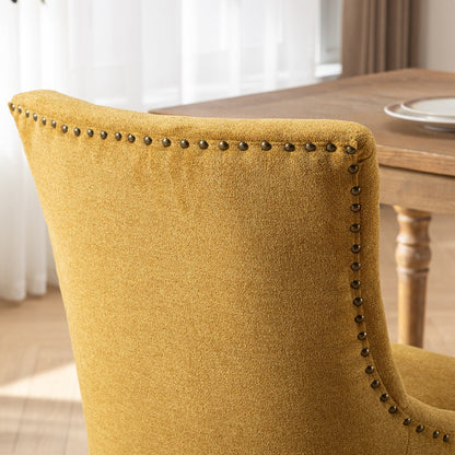 Ultra Side Dining Chair, Thickened Fabric Chairs With Neutrally Toned Solid Wood Legs, Bronze Nail Head (Set of 2) - Golden Yellow