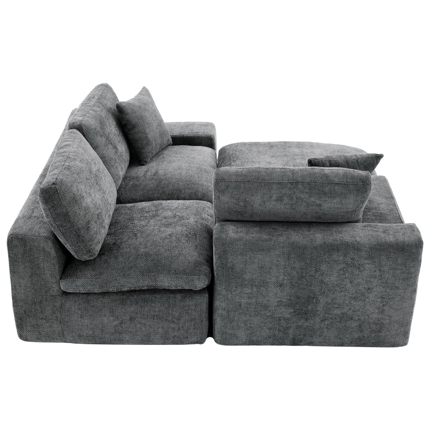 Cloud Sectional Sofa Upholstered Sofa Couch With Double-Layer Cushion And Side Pockets, Free Combined Sectional Sofa Full Compressed Sofa For Living Room - Gray