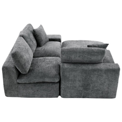 Cloud Sectional Sofa Upholstered Sofa Couch With Double-Layer Cushion And Side Pockets, Free Combined Sectional Sofa Full Compressed Sofa For Living Room - Gray