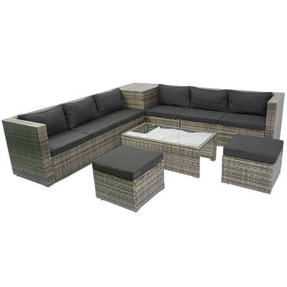 8 Piece Patio Sectional Wicker Rattan Outdoor Furniture Sof Set With One Storage Box Under Seat And Cushion Box - Gray / Black