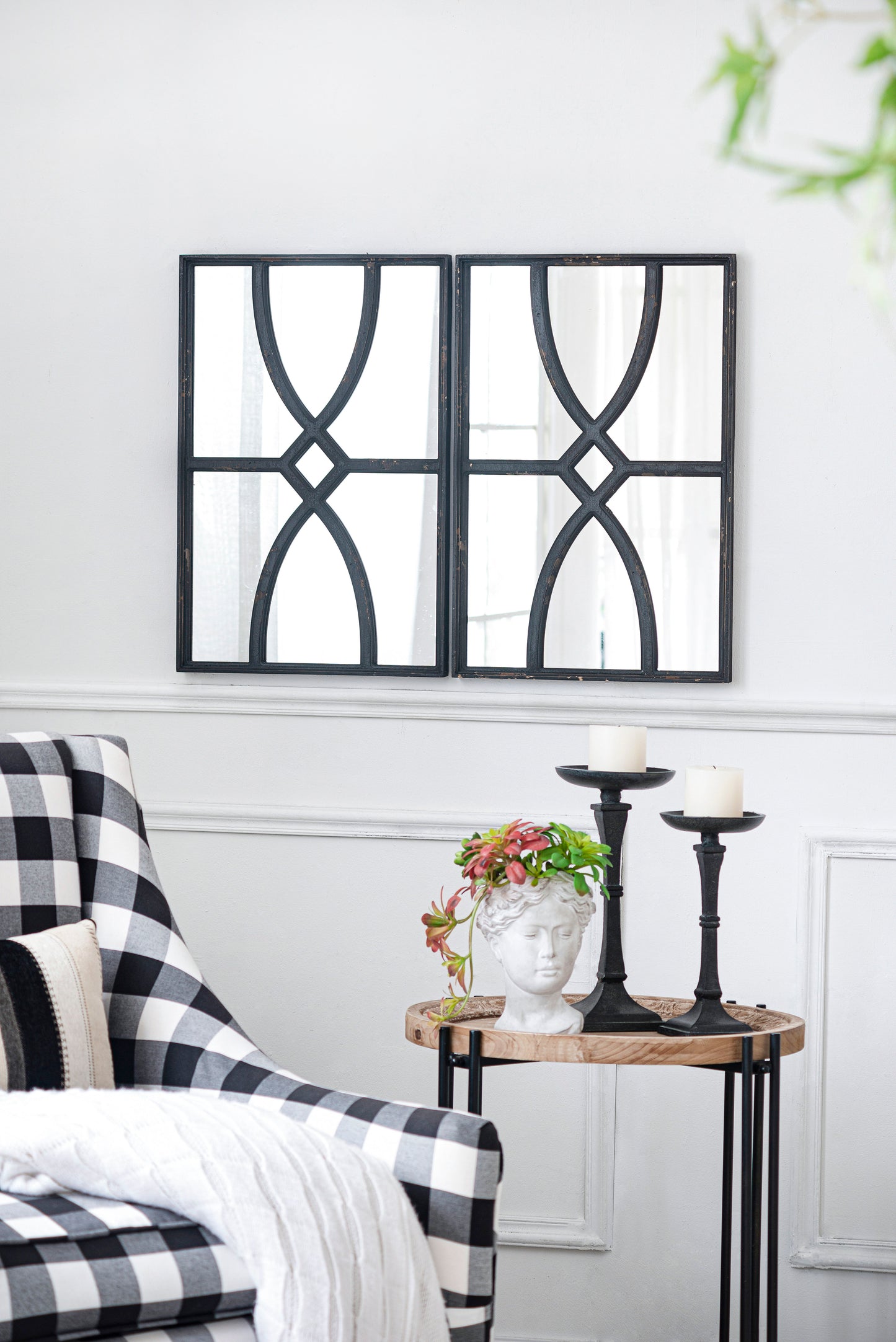 Rectangular Wooden Wall Mirror With Antique Frame, Vertical Or Horizontal Home Decor For Living Room (Set of 2) - Black
