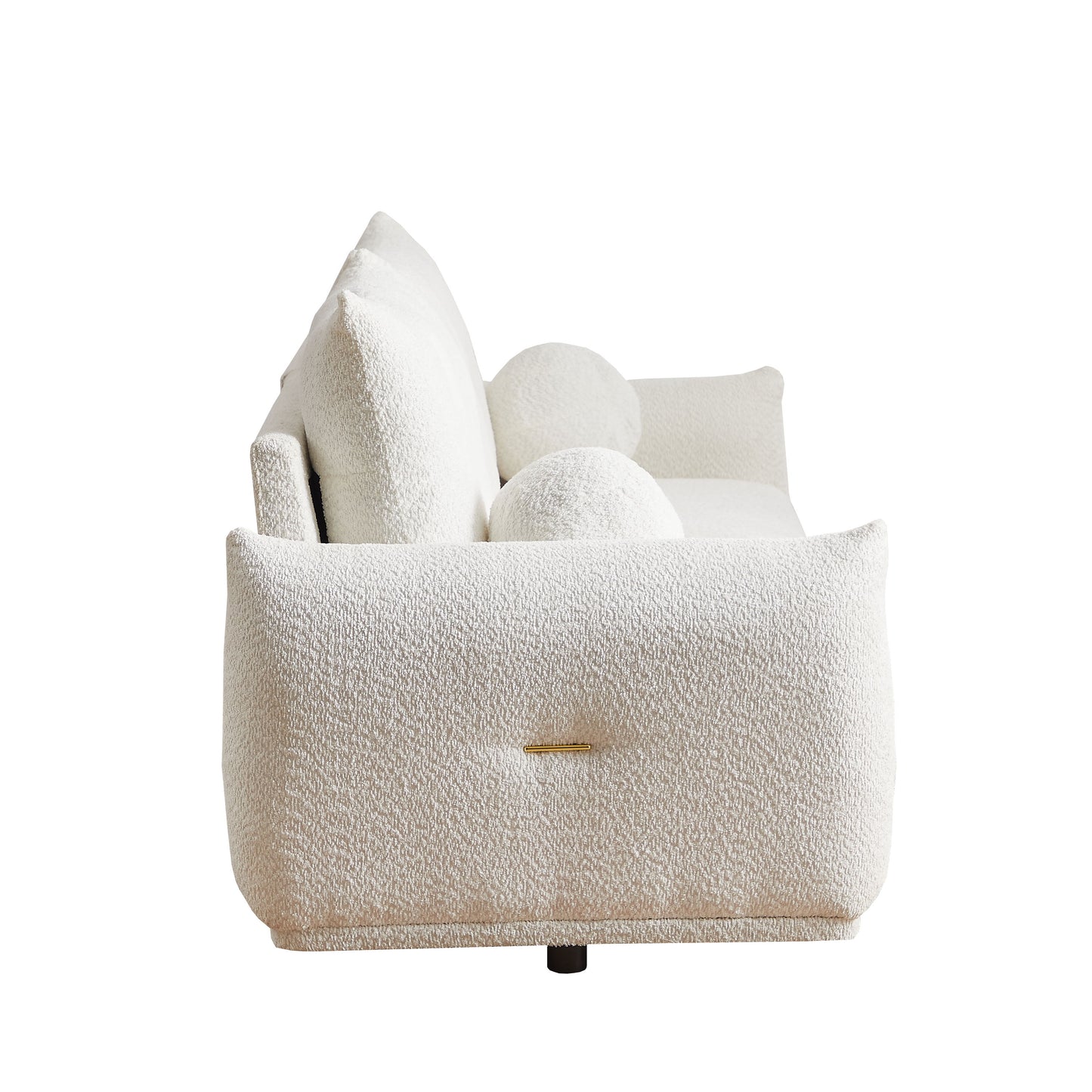 Lamb's Wool 2 Seater Cushion Sofa Comfortable Sofa For Living Room Bedroom And Other Casual Spaces Lamb's Wool Sofa With 2 Cushions And 2 Ball Pillows - White
