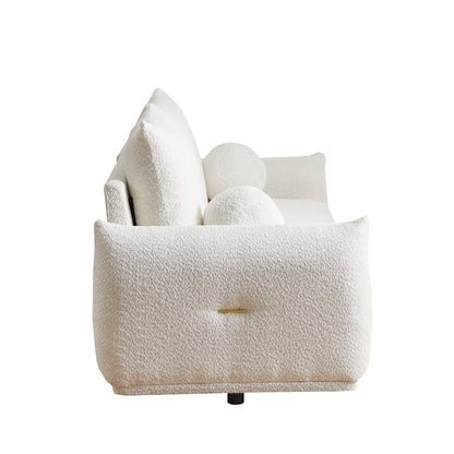 Lamb's Wool 2 Seater Cushion Sofa Comfortable Sofa For Living Room Bedroom And Other Casual Spaces Lamb's Wool Sofa With 2 Cushions And 2 Ball Pillows - White
