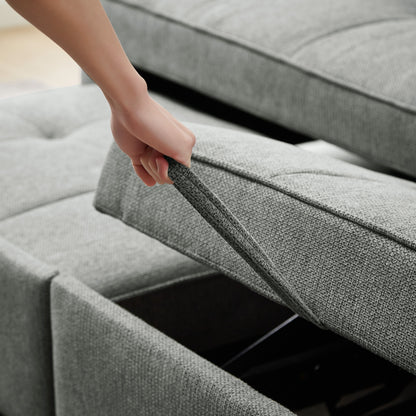 3 In 1 Convertible Sleeper Sofa Bed, Modern Fabric Loveseat Futon Sofa Couch Pullout Bed, Small Love Seat Lounge Sofa Reclining Backrest, Pillows, Pockets, Home Furniture For Living Room - Gray