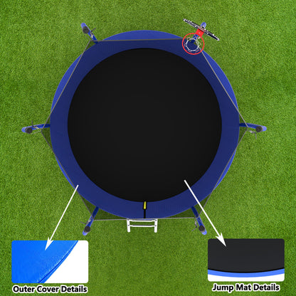 8Ft Trampoline With Basketball Hoop, Astm Approved Reinforced Type Outdoor Trampoline With Enclosure Net - Blue