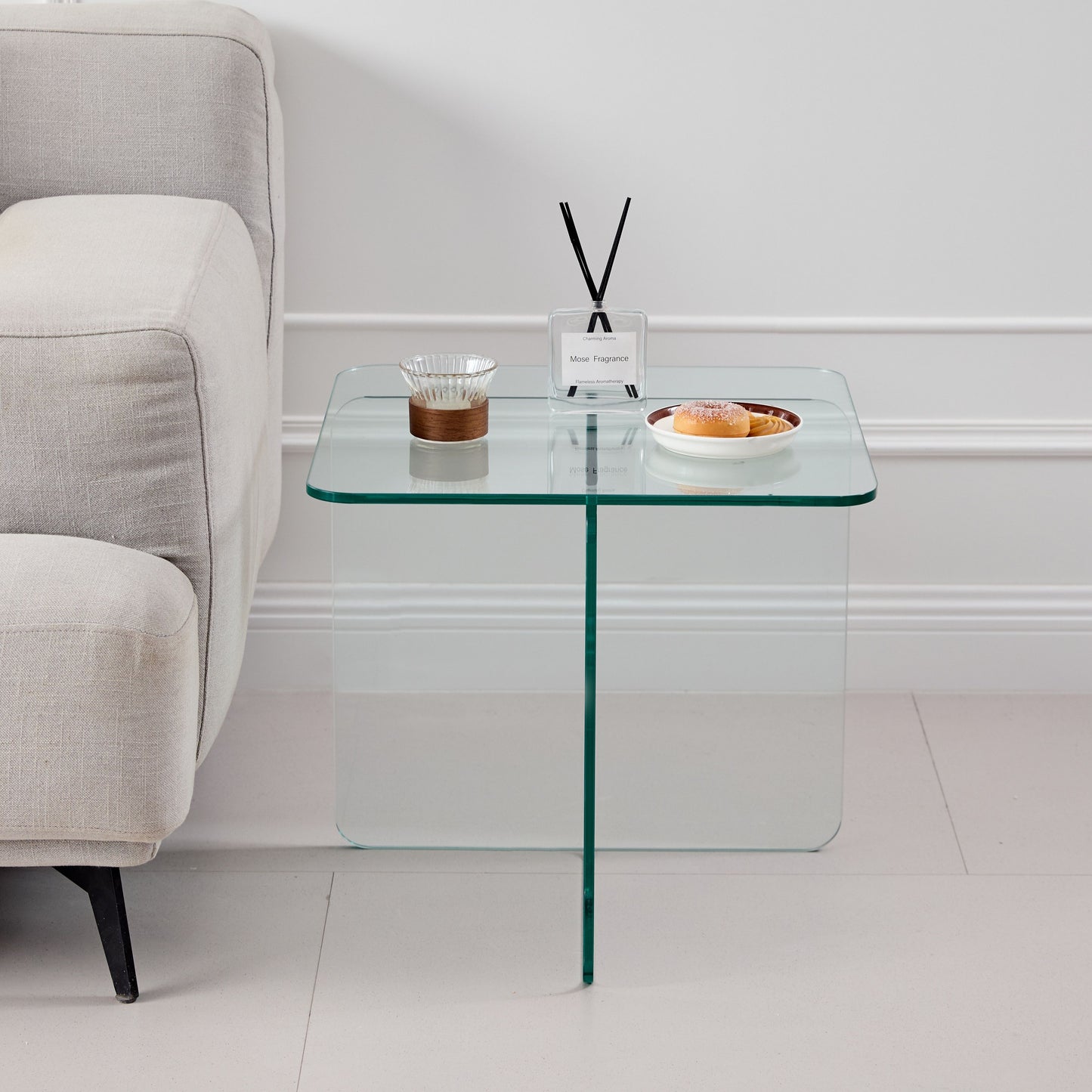 Modern Tempered Clear Glass Sidetable Small Tea Stand - Transparent Glass