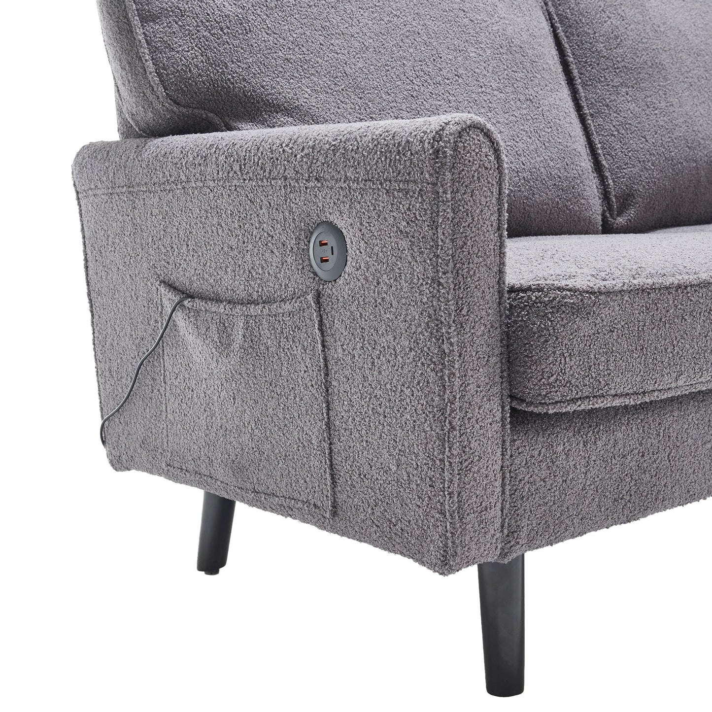 Mid Century Modern Loveseat Sofa, 2 Seater With USB & Removable Pillow Cover - Gray