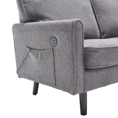 Mid Century Modern Loveseat Sofa, 2 Seater With USB & Removable Pillow Cover - Gray
