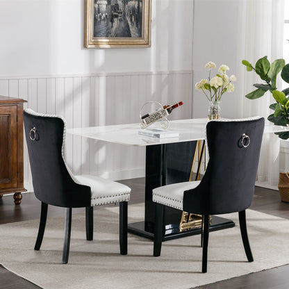 Nikki - Modern, High-End Tufted Solid Wood Contemporary And Velvet Upholstered Dining Chair With Wood Legs Nailhead Trim (Set of 2) - White / Black