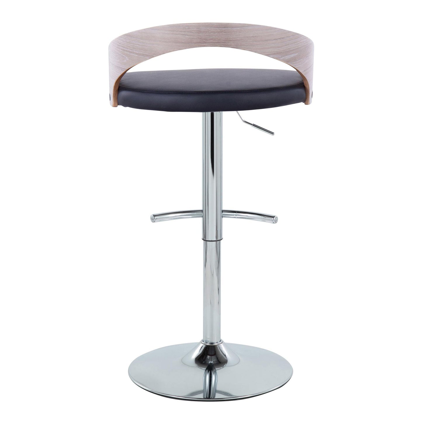 Grotto - Contemporary Adjustable Barstool With Swivel With Rounded T Footrest (Set of 2) - Chrome / Light Gray / Black