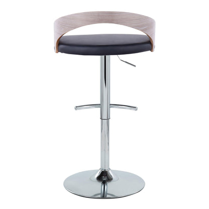 Grotto - Contemporary Adjustable Barstool With Swivel With Rounded T Footrest (Set of 2) - Chrome / Light Gray / Black