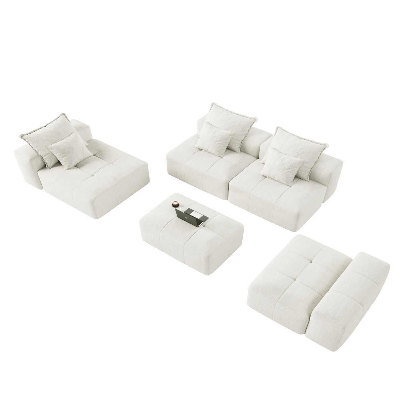Modern Oversized Modular Sectional Sofa, Sparkling Chenille Fabric Soft Cushion Sofa With 6 Pillows, 6 Pieces Diy Combination Tufted Sofa, No Assembly Required - Beige