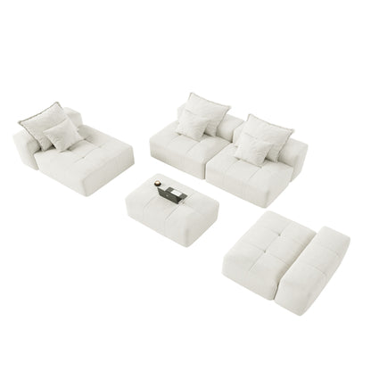 Modern Oversized Modular Sectional Sofa, Sparkling Chenille Fabric Soft Cushion Sofa With 6 Pillows, 6 Pieces Diy Combination Tufted Sofa, No Assembly Required - Beige