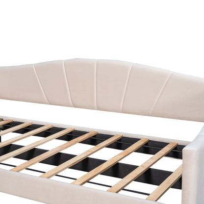 Twin Size Upholstered Daybed Sofa Bed With Trundle And Slat - Beige