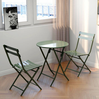 3 Piece Patio Bistro Set Of Foldable Round Table And Chairs - Dark Green
