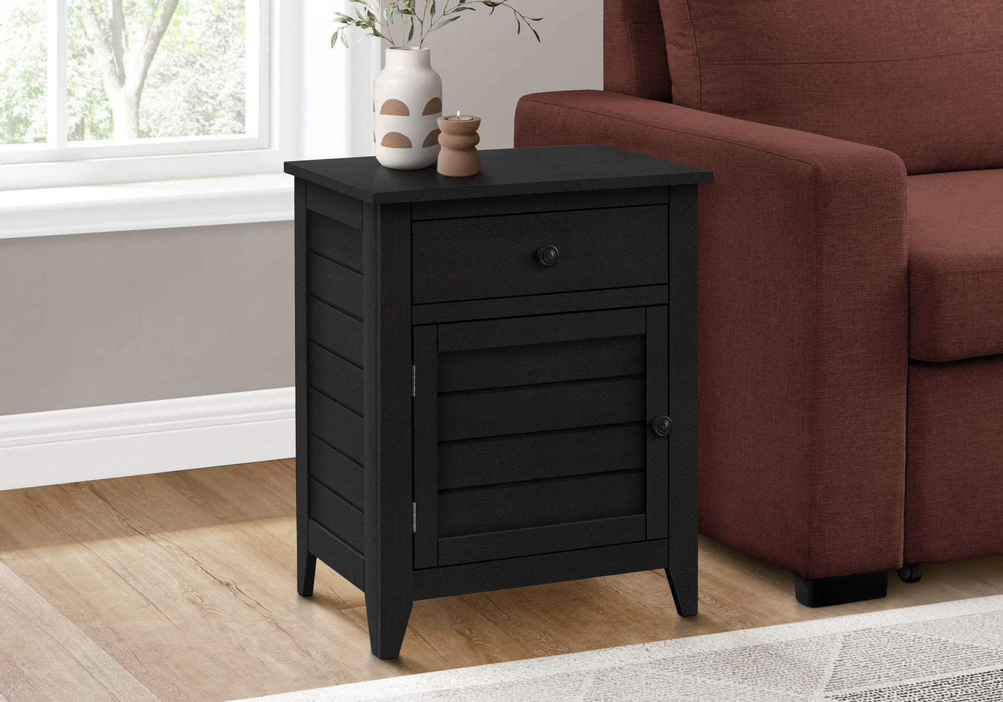 Accent Nightstand, Storage Drawer, Transitional - Black
