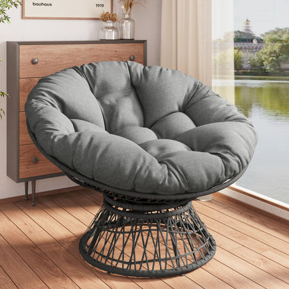 Ergonomic Wicker Chair With Cloud Thick Density Cushion, 3 Proof Cover High Capacity Iron Frame Fluid 360ÔøΩÔøΩÔøΩÔøΩÔøΩÔøΩÔøΩÔøΩÔøΩÔøΩÔøΩÔøΩÔøΩÔøΩÔøΩ Swivel - Gray