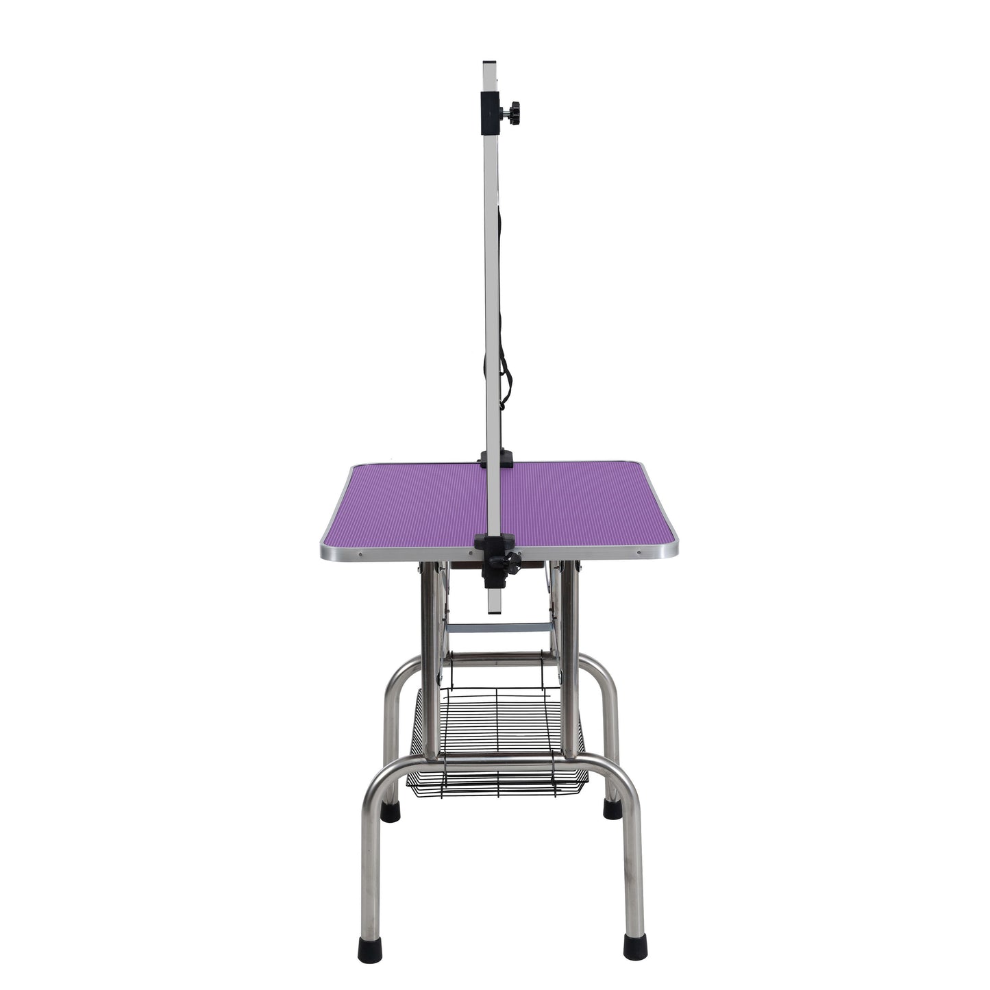 Folding Dog Pet Grooming Table Stainless Steel Frame, Rubber Mat On Board With Adjustable Arm And Clamps Pet Dog Cat Grooming Table - Purple