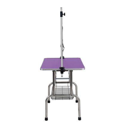 Folding Dog Pet Grooming Table Stainless Steel Frame, Rubber Mat On Board With Adjustable Arm And Clamps Pet Dog Cat Grooming Table - Purple